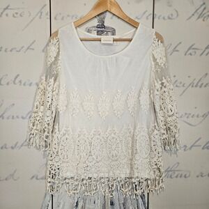 NWT Chico's Embroidered Mesh Raina Top Size 0 (US Small) Alabaster White